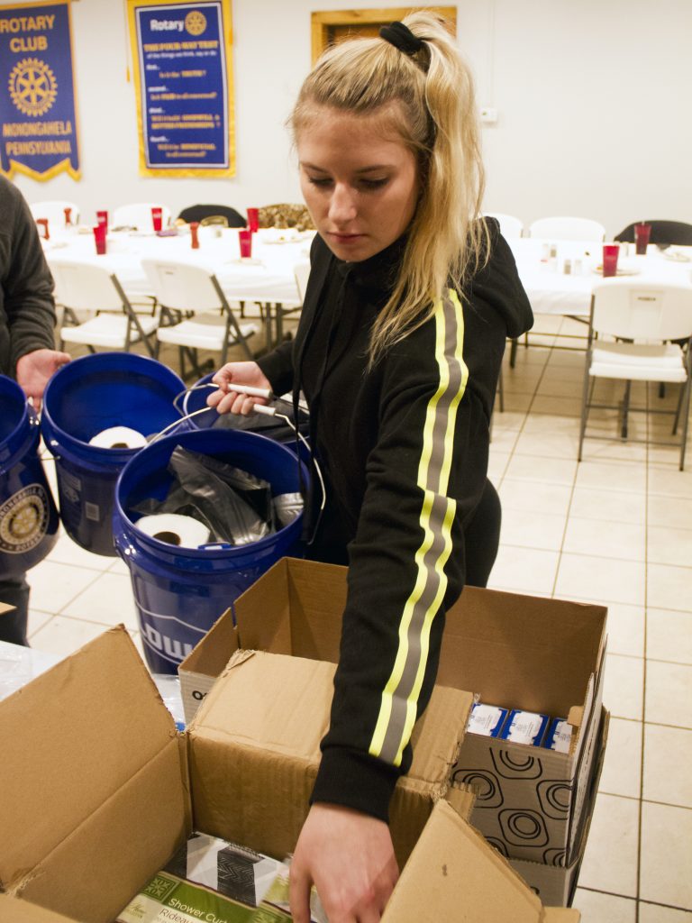 Monongahela Rotarians provide lockdown buckets for students Herald